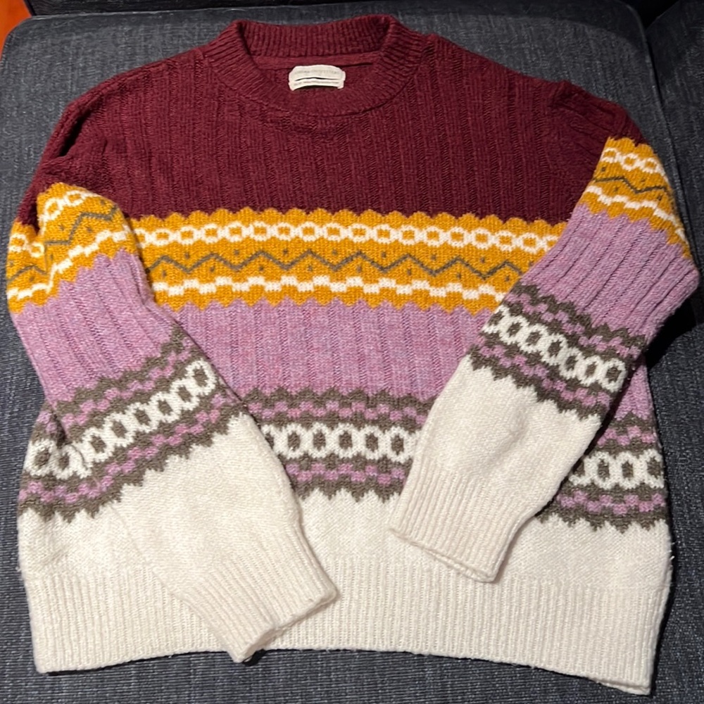 Urban Outfitters Fair Isle Knot Sweater Burgandy Mustard Sweater- XS